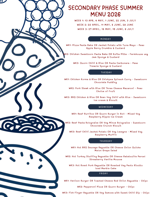 Secondary Phase Summer Menu 2026 Grid