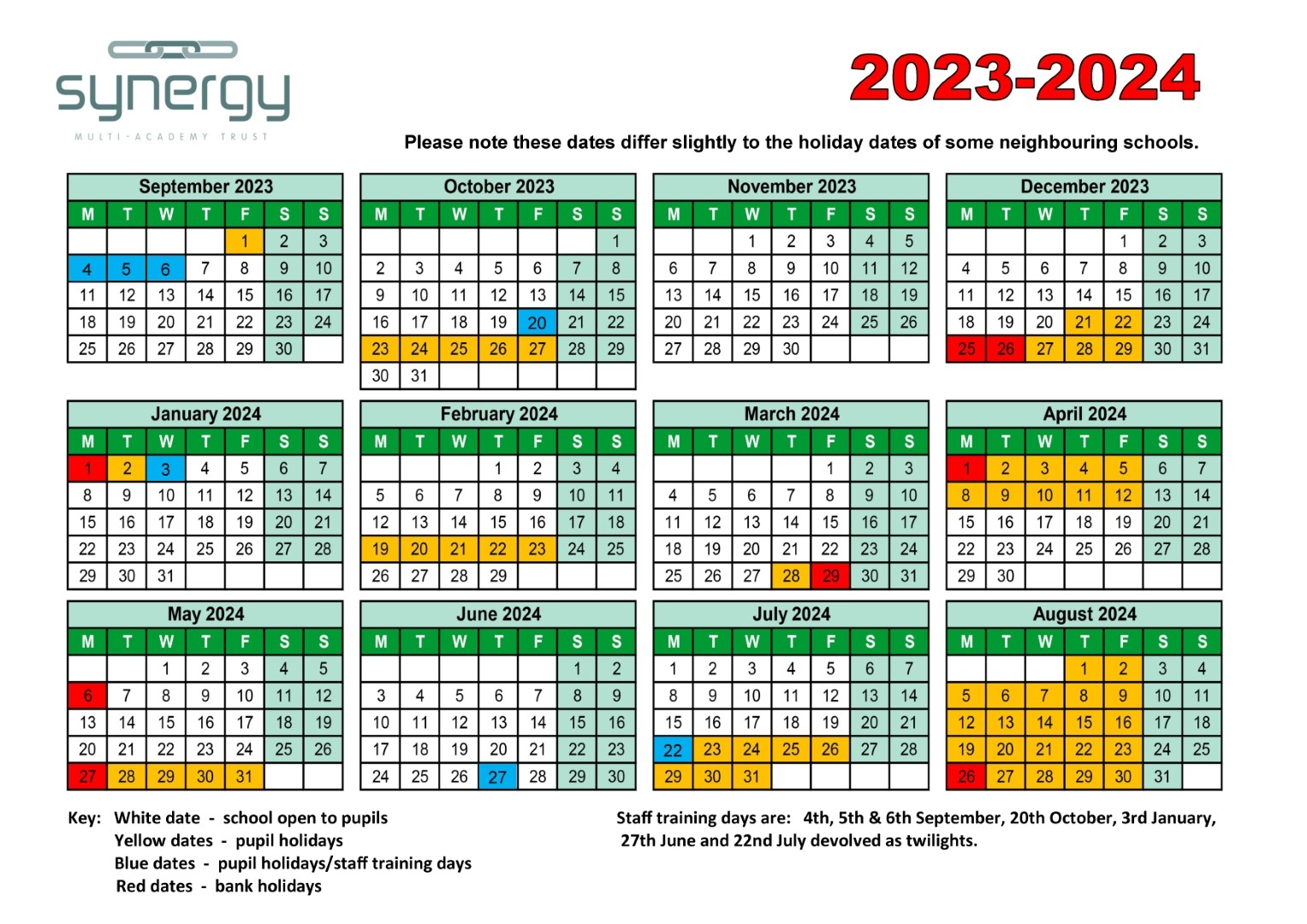 Synergy Term Dates 2023 - 2024