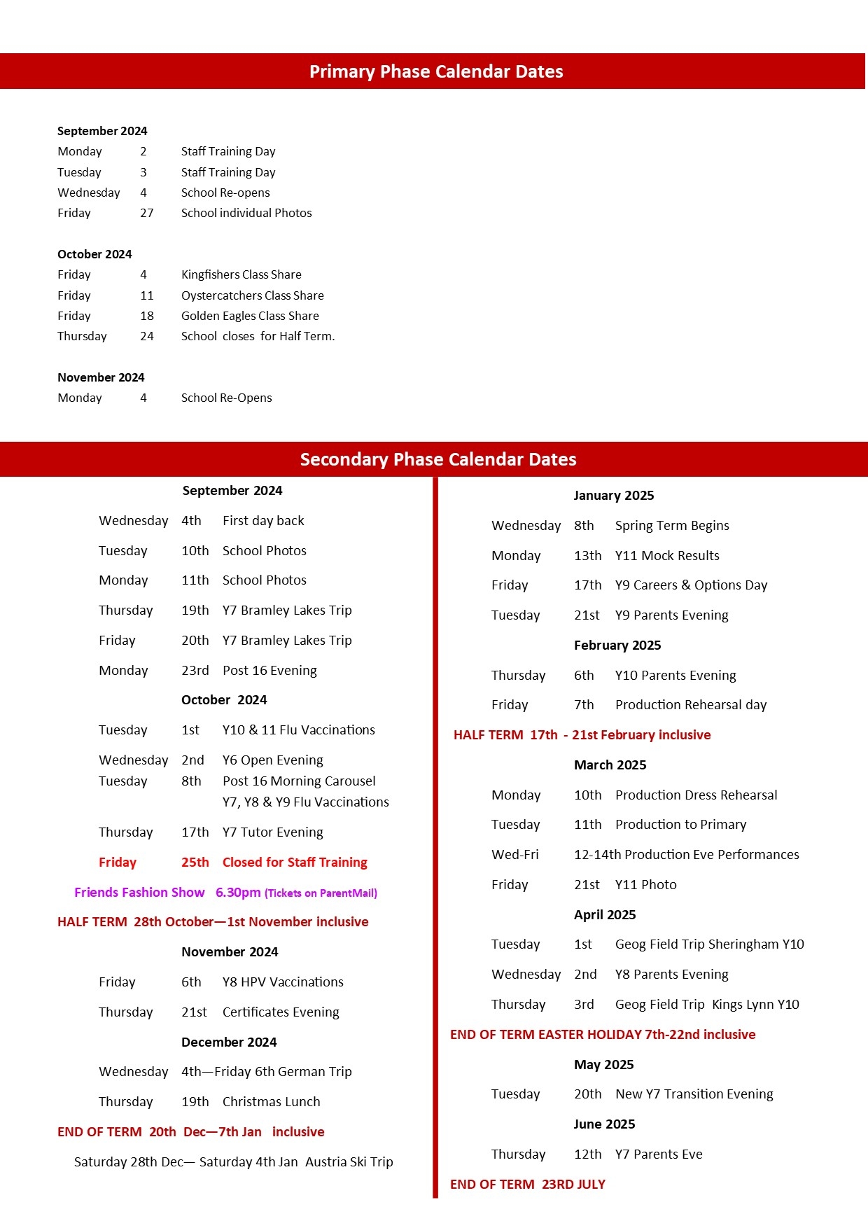 Calendar Dates