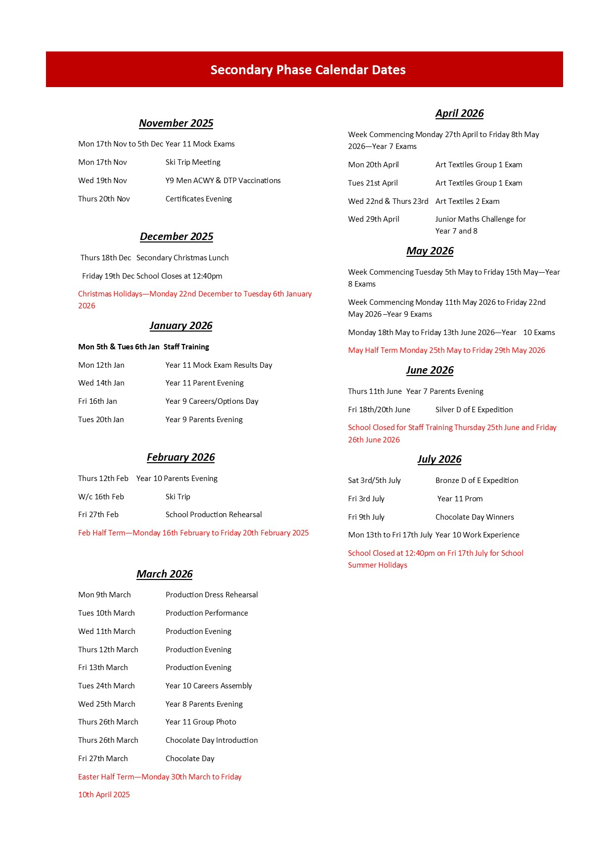 Secondary Phase Calendar 2025 (002)